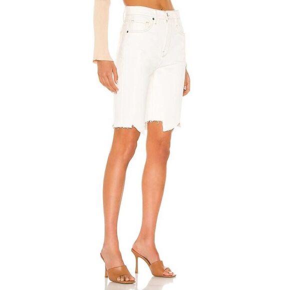 FrameHigh Waist Jagged Hem Denim Bermuda Shorts